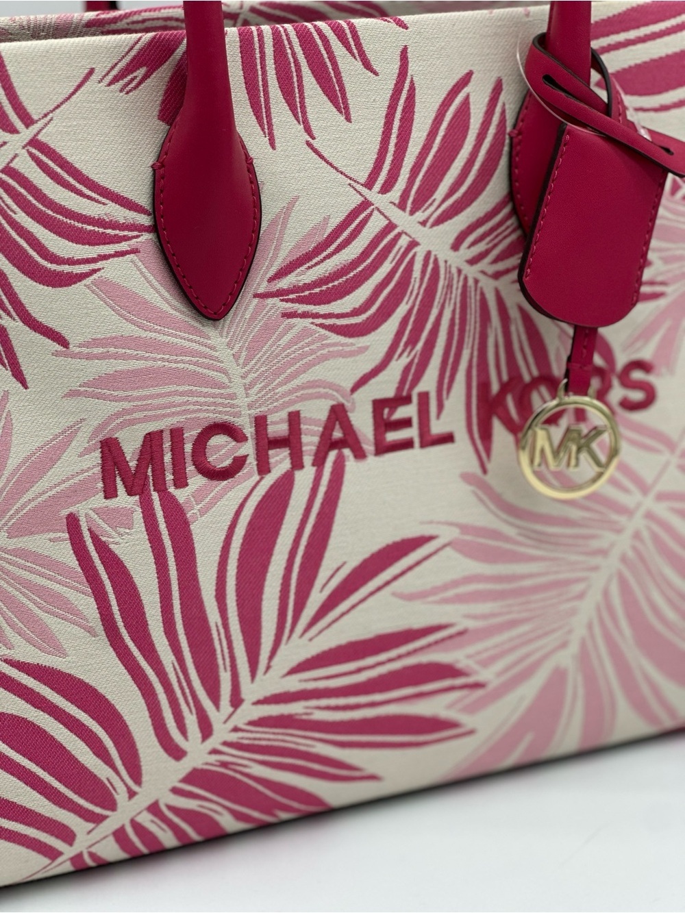Michael Kors Hot Pink and Cream Leaf-Print Tote - Picture 2 of 10